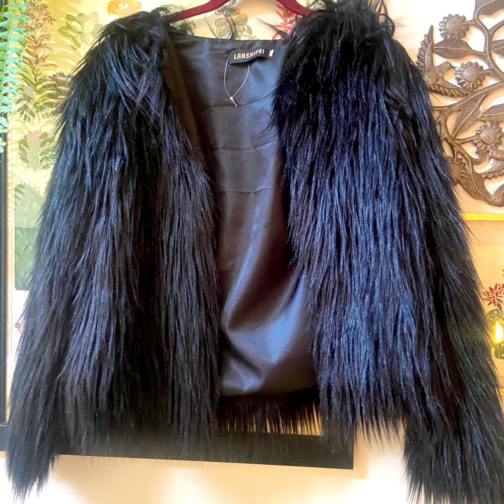 Black faux fur coat